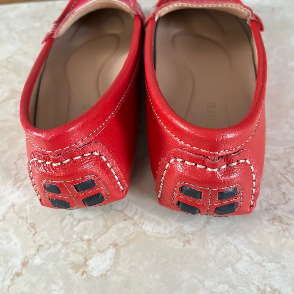 Cherry Red Leather Flats‎ with Moccasin Stitching